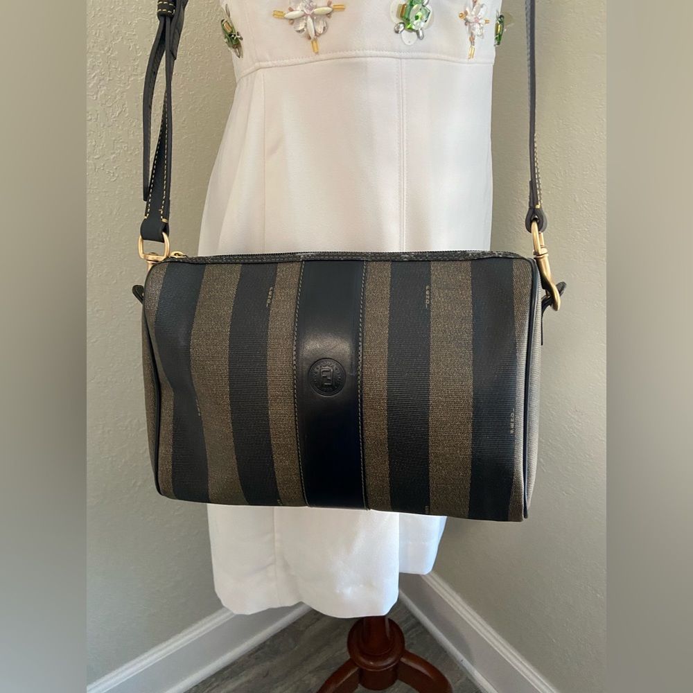 Vintage FENDI Pequin Coated Canvas Striped Crossbody Shoulder Handbag Purse